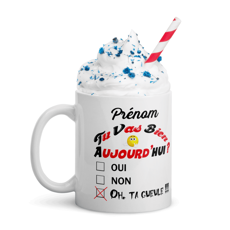Mug humour prénom à personnaliser case cochée