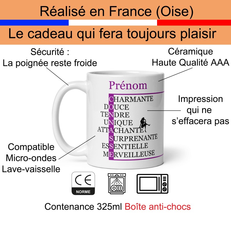 Mug prénom connasse humour romantique mots croisés