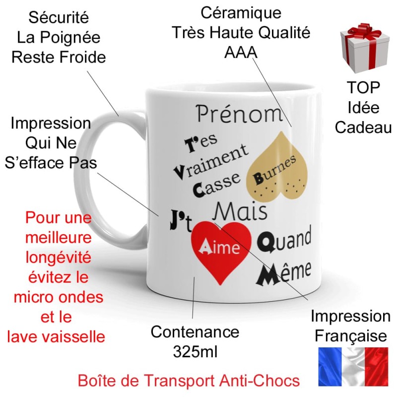 Mug humour prénom casse burnes attendrissant