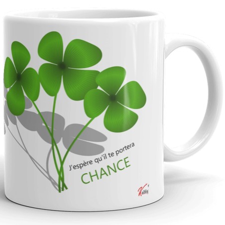 Mug prénom humour texte absurde trèfle chance
